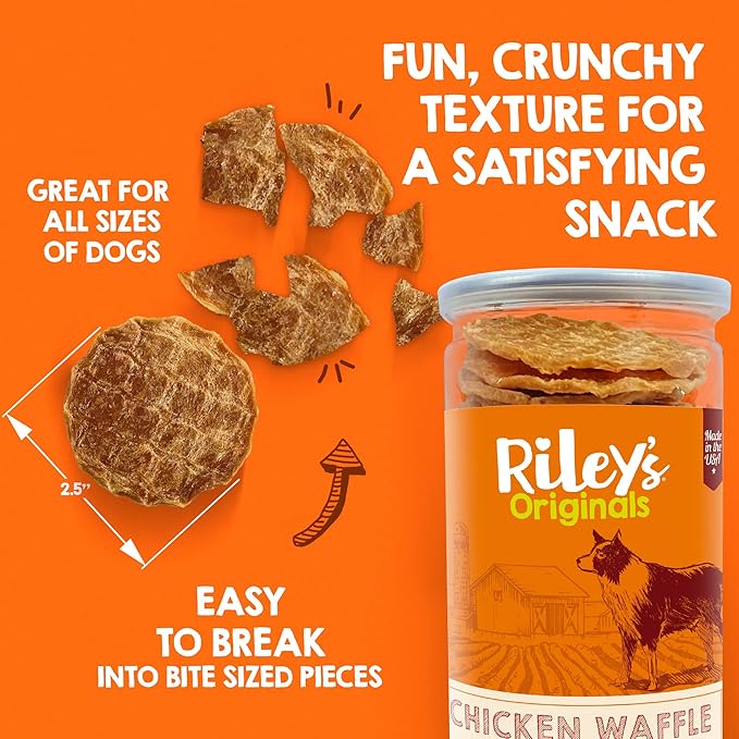 Riley's Waffles Chicken Chips for Dogs with Turmeric, USA Sourced Chicken Dog Treats - Limited Ingredient Healthy Treats, Dehydrated Jerky Dog Treats