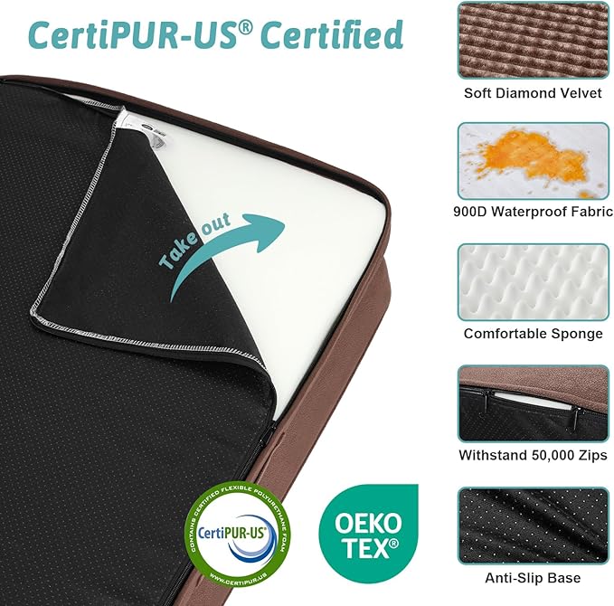 COZY KISS Orthopedic Dog Bed for Large Medium Size Dog, Dogs Crate Bed, L Shaped Foam Anti-Slip Bottom Pet Cat Sofa with Washable Removable Cover, Suitable for Pet Up to 75 lbs, 36x27x7.5 inch, Brown