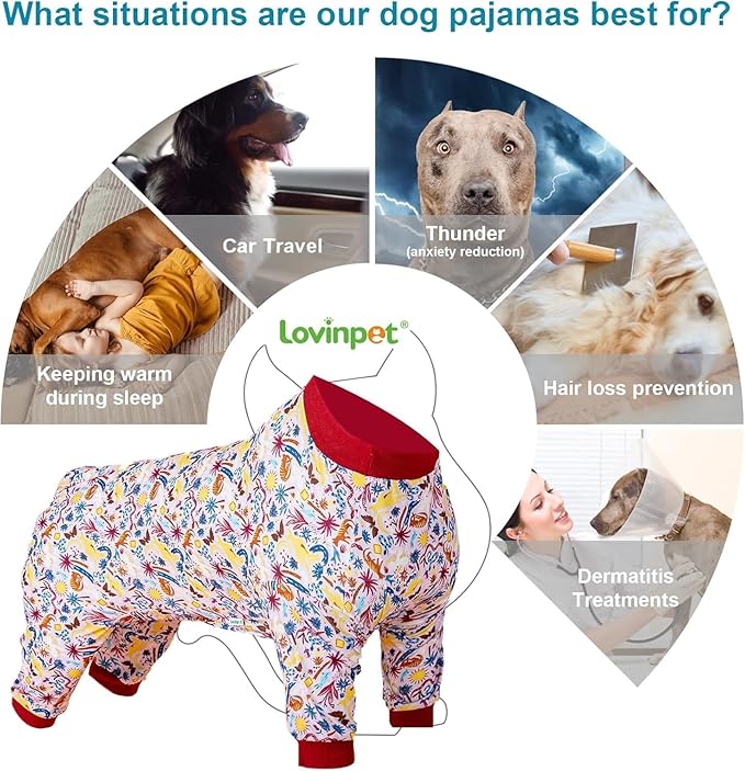 LovinPet Pitbull Pajamas Large Size Dog Boy, Pet Anxiety Relief Shirt,Anti Licking Dog Surgery Recovery Suit,Stretchy Skin,Friendly Fabric,Wild Outback Print, Recovery Suit Dogs, Medium