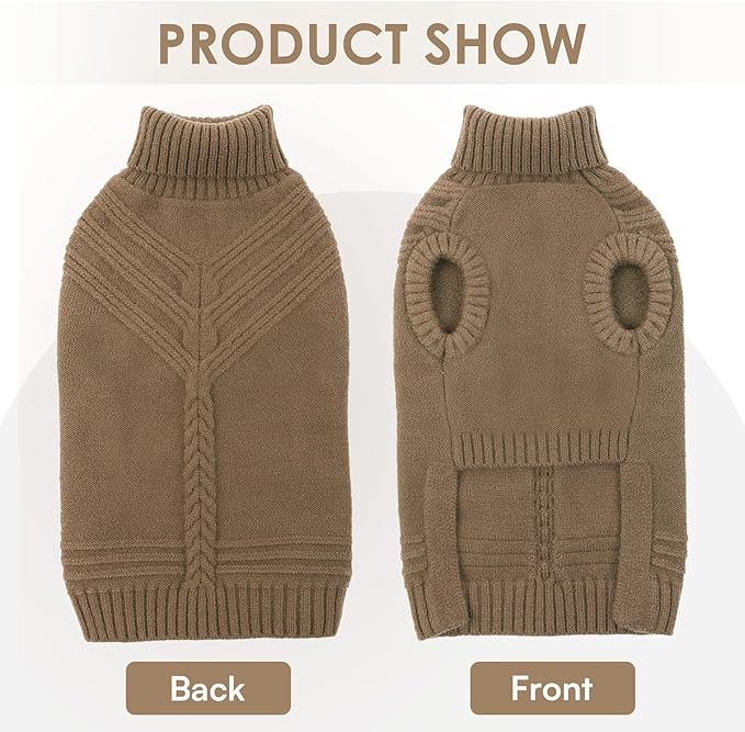 Dog Sweaters for Large Dogs Male Female Pet Knitwear Classic Puppy Warm Pullover Turtleneck Cold Weather Clothes for French Bulldog(Brown, L)