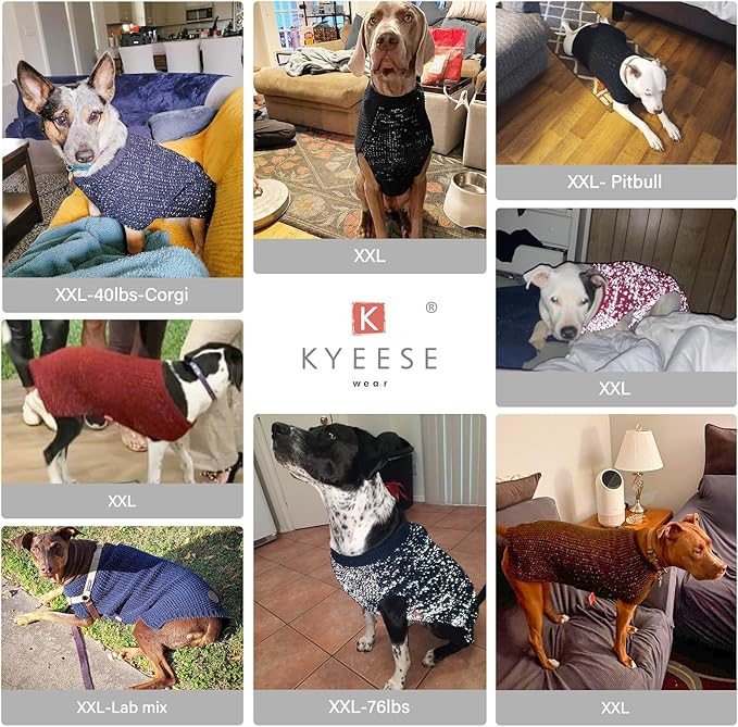 KYEESE Dog Sweater for Large Dogs with Leash Hole Warm Pullover with Reflective Yarn Male Thick Stretchy Knitwear Winter Soft Pet Coat boy Cold Weather Comfy Dog Sweaters,Green, XX-Large