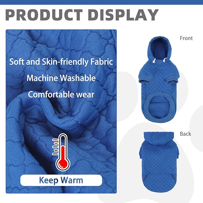 KOOLTAIL Dog Hoodie for Large Dogs, Ultra-Warm & Soft Winter Fall Fleece Large Dog Sweater Hooded Sweatshirt Clothes, Lightweight Pullover Coat for Boy Girl Labrador Great Dane Pitbull, Blue L