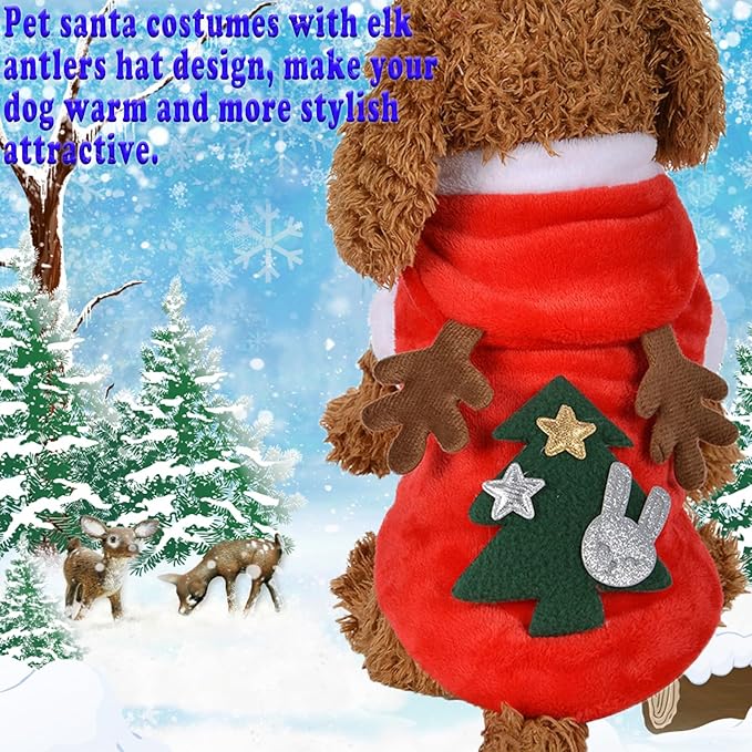 Dog Christmas Costumes, Pet Cold Weather Sweater Coat, Puppy Santa Claus Reindeer Outfit Winter Hoodie Warm Vest Clothes, Jumpsuit Apparel for Small Medium Dogs Cats Party Cosplay (XX-Large)