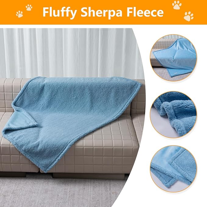 Maidewow Waterproof Dog Throw Blanket Reversible Fluffy Blue Pet Bed Cover Puppy Blankets Leakproof Sofa Couch Washable Cover Cat Pet Blanket for Warm-Lake Blue,S
