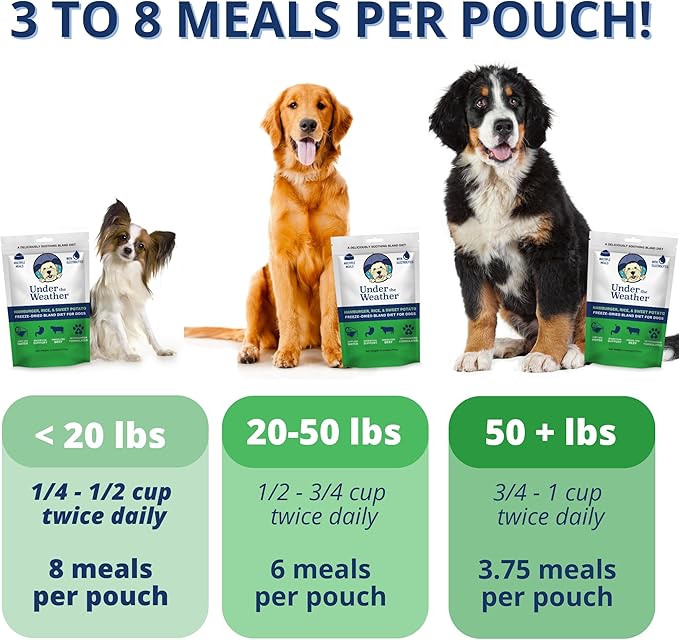Under the Weather Bland Diet for Dogs | Easy to Digest for Sick Dogs |Always Be Ready| Contains Electrolytes - Natural Freeze Dried 100% Human Grade Meats| 1 Pack- Rice, Hamburger & Sweet Potato - 6oz