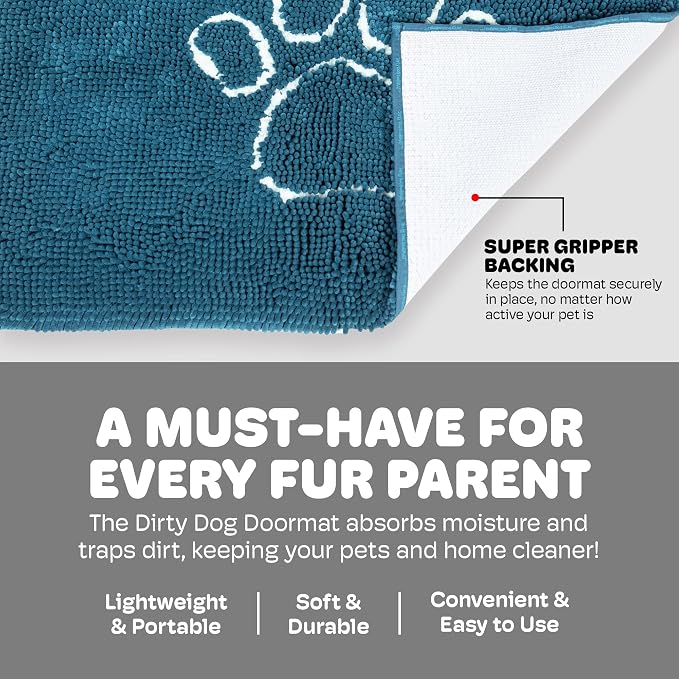 Dog Gone Smart Dirty Dog Doormat - Fast Drying Rug - Pacific Blue, 23x16 in | Super Gripper Backing for Clean Floors - Absorbent Microfiber and Machine Washable Mat for Muddy Paws