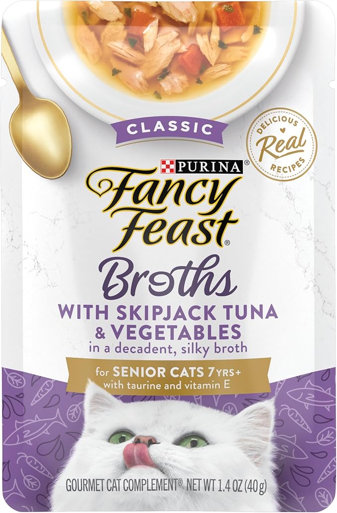 Purina Fancy Feast Lickable Senior Wet Cat Food Broth Topper Classic with Skipjack Tuna and Vegetables - (Pack of 16) 1.4 Oz. Pouches