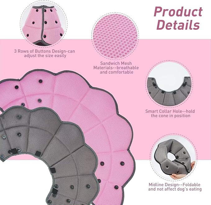AuraPaw Dog Cone Collar After Surgery,Adjustable Soft Dog Cat Recovery Collar to Stop Licking Wounds,Comfortable Light-Weight Elizabethan Collar for Dogs Anti-Bite Lick Protective Wound,Pink,S