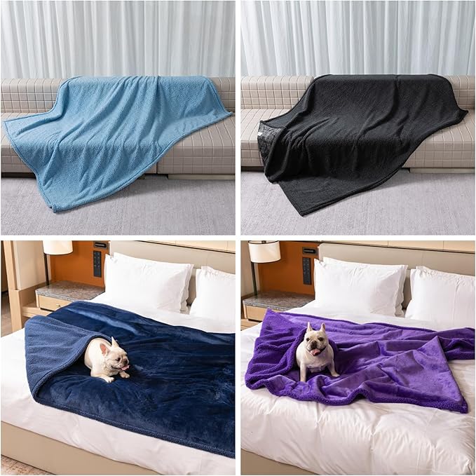 Maidewow Dark Blanket for Dogs on Couch Blue Pets Blankets Reversible Fluffy Pet Bed Cover Puppy Blankets Mats Leakproof Sofa Couch Washable Cover Cat Doggie Blanket for Warm-Navy Blue,XL