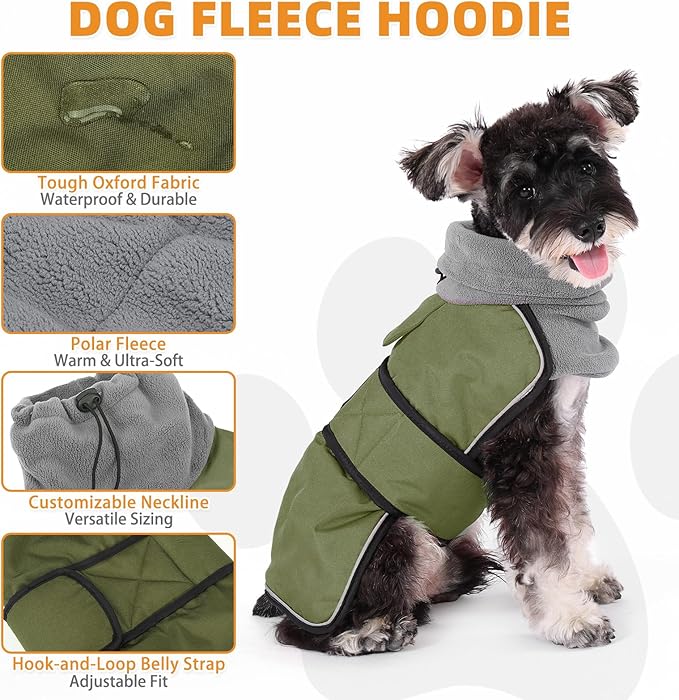 KOOLTAIL Dog Winter Coat for Small Medium Dogs, Waterproof&Windproof Puppy Jacket with Fleece Lining and High Collar for Cold Weather, Reflective Warm Pet Snowsuit Vest Clothes with Leash Hole,Green L