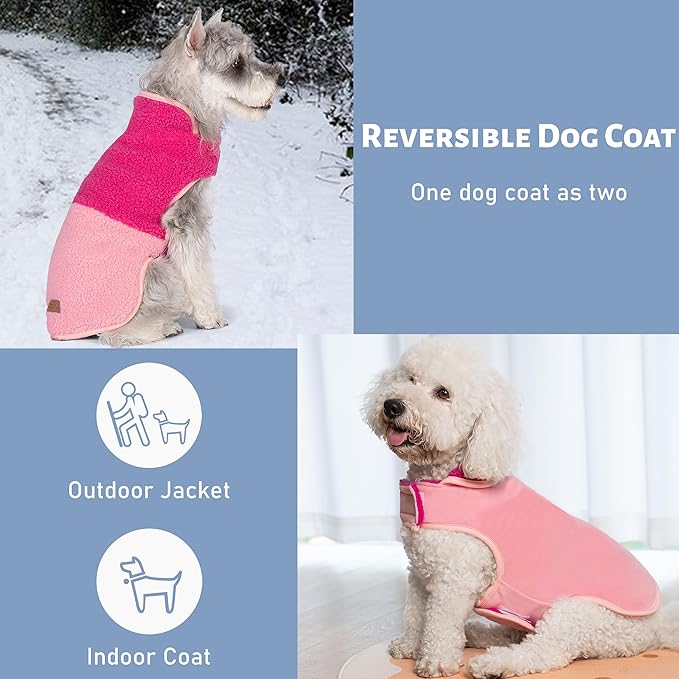 cyeollo Warm Dog Coat Sherpa Reversible Fleece Winter Dog Jackets Sweater Vest for Large Dogs Female, Soft Cold Weather Pet Clothes, Rose Red XXXL