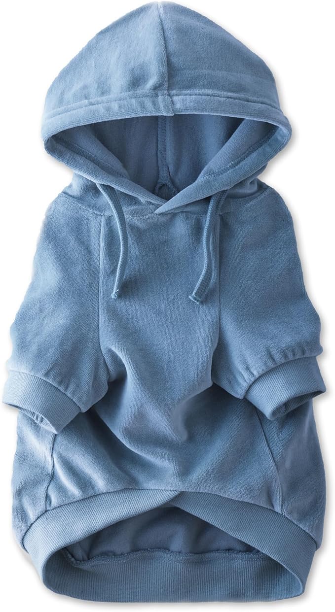 Cooper II Organic Cotton Velour Dog Hoodie Pet Coat for Small, Medium and Large Dogs, Faded Denim, Large (40-60 lbs)