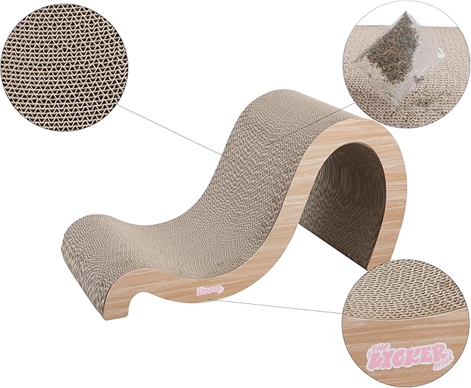 THE LICKER STORE CSR1013C Kona 27" Modern Cardboard Double-Sided Wave Cat Scratcher with Catnip, Oak Wood