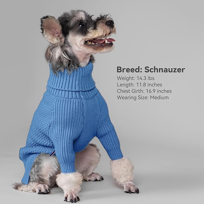 cyeollo 2XL Dog Sweater, Warm Stretchy Sweaters for Large Dogs Boy, Pullover Knitted Thermal Winter Big Dog Clothes with Sleeves, Turtleneck Pet Beagle Border Collie Apparel, Blue XXL