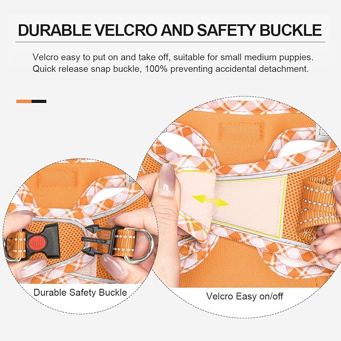 Mercano Soft Mesh Dog Harness and Leash Set, No-Chock Step-in Reflective Breathable Lightweight Easy Walk Vest Harnesses with Safety Buckle for Small Dogs, Cats (Orange, M)