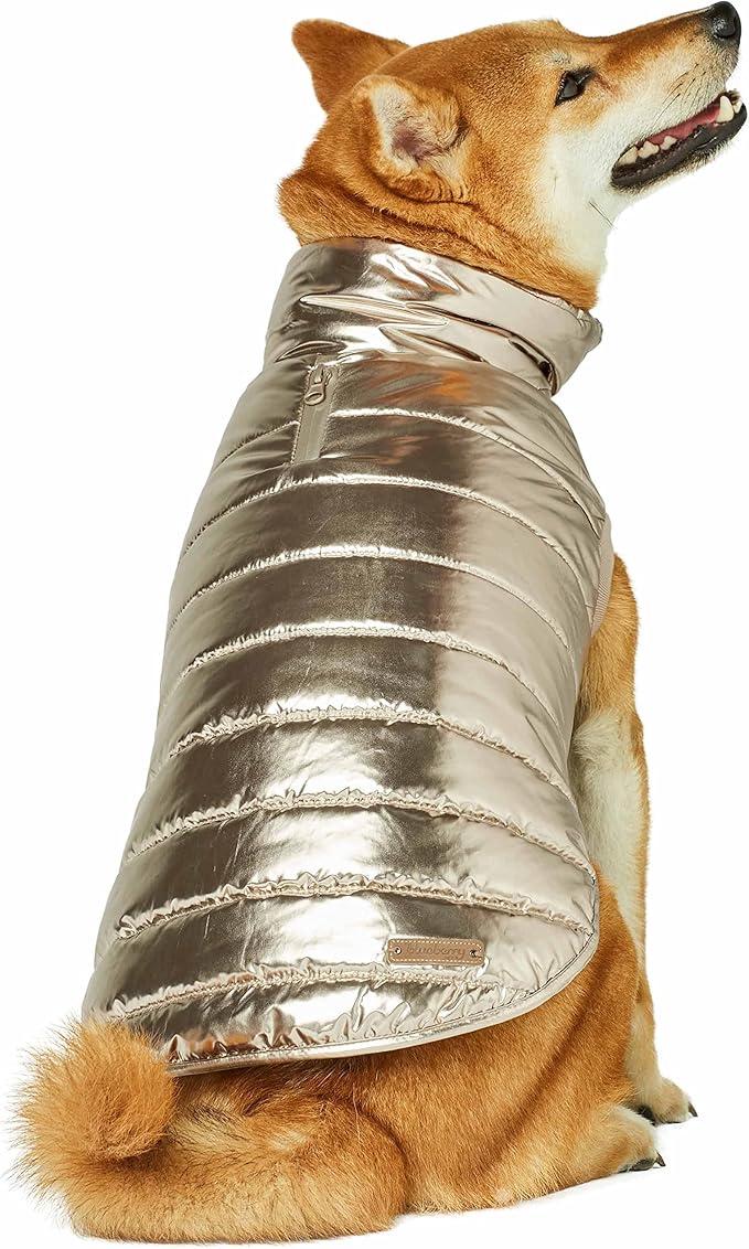 Blueberry Pet Cozy & Comfy Windproof Lightweight Quilted Fall Winter Glossy Dog Puffer Jacket in Gold, Back Length 24", Size 22, Warm Coat for Large Dogs