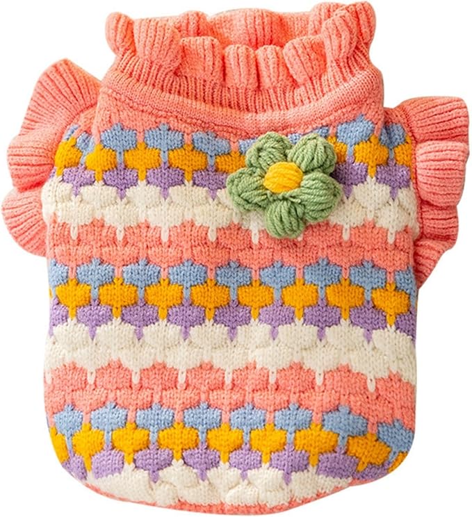 Cute Winter Dog Sweater Flower Puppy Sweater for Small Medium Dogs Boy Girl