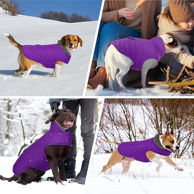 MIGOHI Warm Dog Winter Coat - Winter Dog Jacket, Reflective Windproof Fleece Vest with Leash Hole and Furry Collar