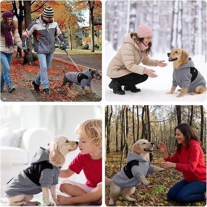 Dog Hoodie with Fleece Lining - Premium Winter Warm Dog Sweater for Small, Medium Dogs, Puppy - Dogs Sweatshirt Contrast Color Design (Grey&Black, M)