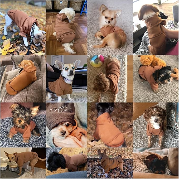 Jecikelon Winter Dog Hoodie Sweatshirts with Pockets Warm Dog Clothes for Small Dogs Chihuahua Coat Clothing Puppy Cat Custume (Coffee, Medium)