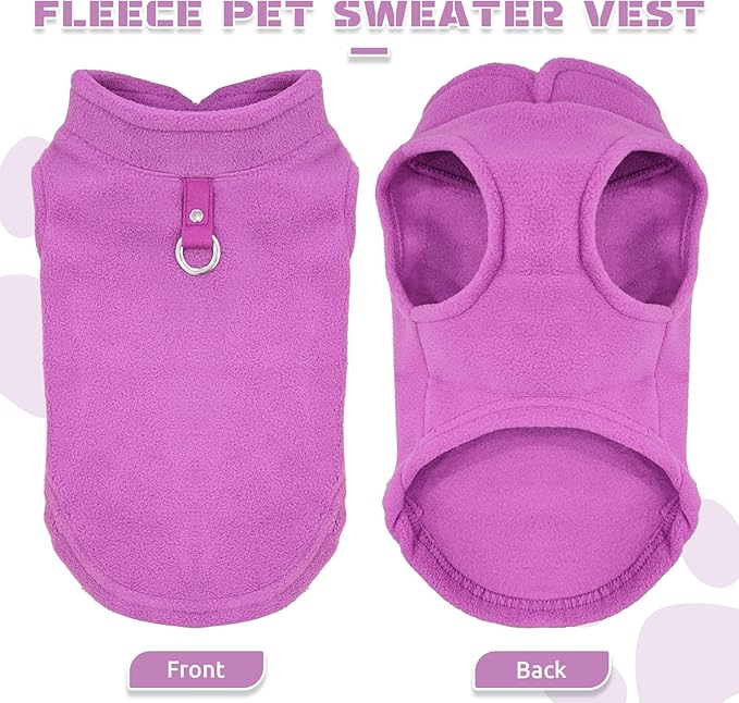 PETCARE Small Dog Sweater Cat Fleece Vest Soft Dog Jacket with Leash O-Ring Fall Winter Warm Pet Pullover Coat Puppy Clothes for Small Dogs Cats Chihuahua Apparel Shih Tzu Costume, Purple