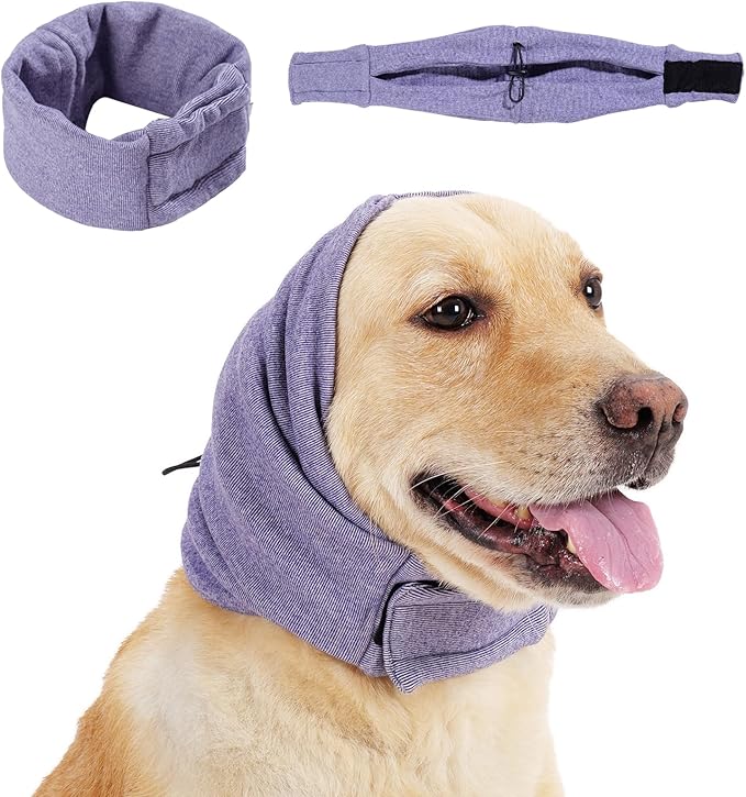 Dog Calming Hoodie, No Shake Ear Wraps for Dogs, Adjustable Dog Ear Muffs for Noise Protection, Ear Wrap Head Cover for Head Warp Anxiety Relief, Hematoma, Grooming and Force Drying