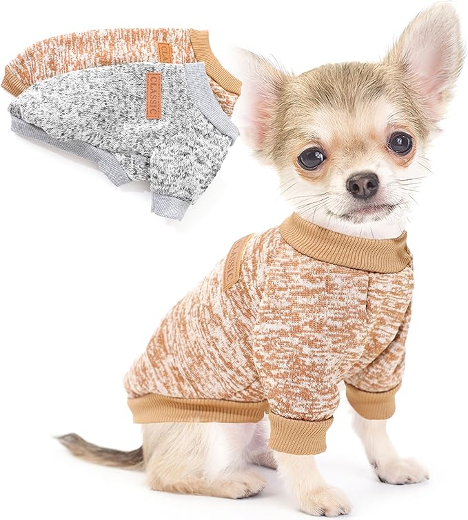2 Pieces Dog Sweaters for Small Dogs Dog Clothes Female Winter Fleece Puppy Sweaters Warm Pet Outfit for Yorkie, Chihuahua, Bulldog, Dachshund, Pug,Large