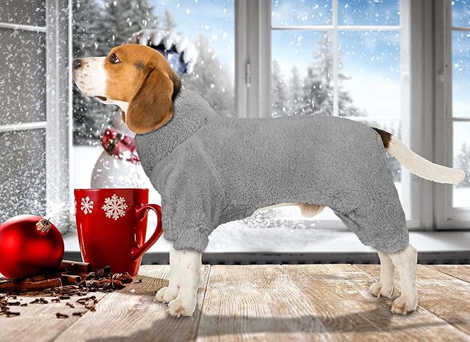 Fuzzy Dog Pajamas Turtleneck Pet Clothes Warm Soft Cozy Lightweight Pet Pjs Dog Sweaters for Small Dogs(Grey-S/M)