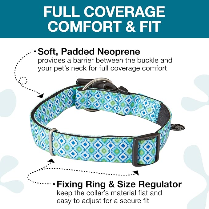 Max & Molly Urban Pets Smart ID Dog Collar - Soft Neoprene, Waterproof, Machine Washable, Power Buckle, Gotcha! QR Tag & Custom App Profile, Retro Blue S