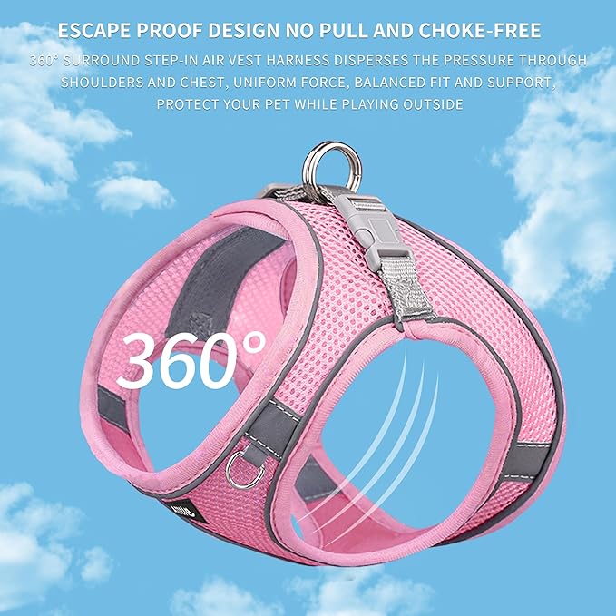 AIITLE No Pull Dog Harness and Leash Set, Step in Adjustable Dog Harness with Padded Vest for All Weather, Dog Leash with Soft Padded Handle, Easy to Put on Small and Medium Dogs Pure Pink S