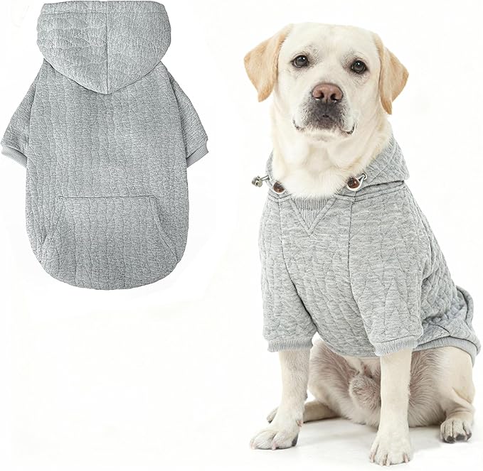 EXPAWLORER Textured Cable Knit Basic Dog Hoodie, Elevated Style Dog Sweater with Leash Hole and Pocket, Soft and Warm Pet Winter Coat, Cold Weather Clothes for Small Medium Large Dogs,Grey XL