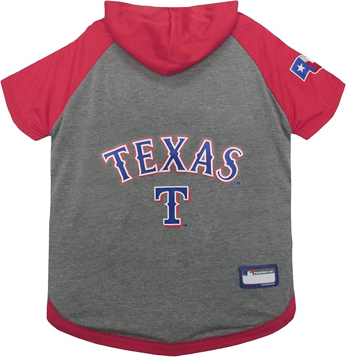 MLB Hoodie Shirt for Dogs & Cats - Texas Rangers Dog Hooded T-Shirt, Large. - MLB Team Color Hoody Vest for Baseball Fans