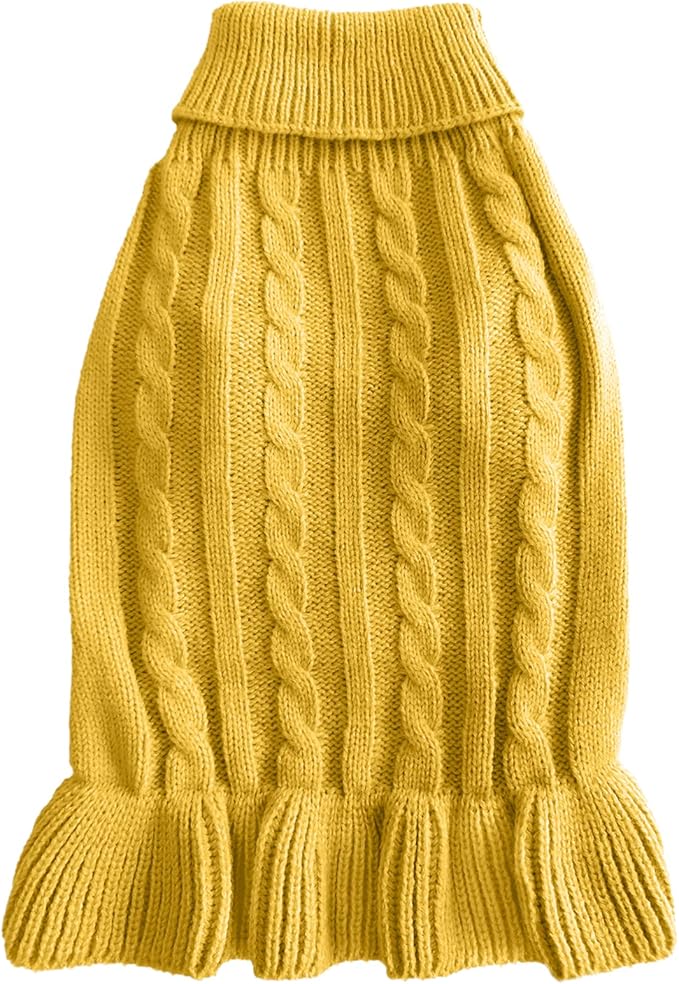 CHBORCHICEN Small Dog Sweaters Knitted Pet Cat Warm Dog Sweatshirt Winter Clothes Kitten Puppy Sweater (M, Dress-Yellow)