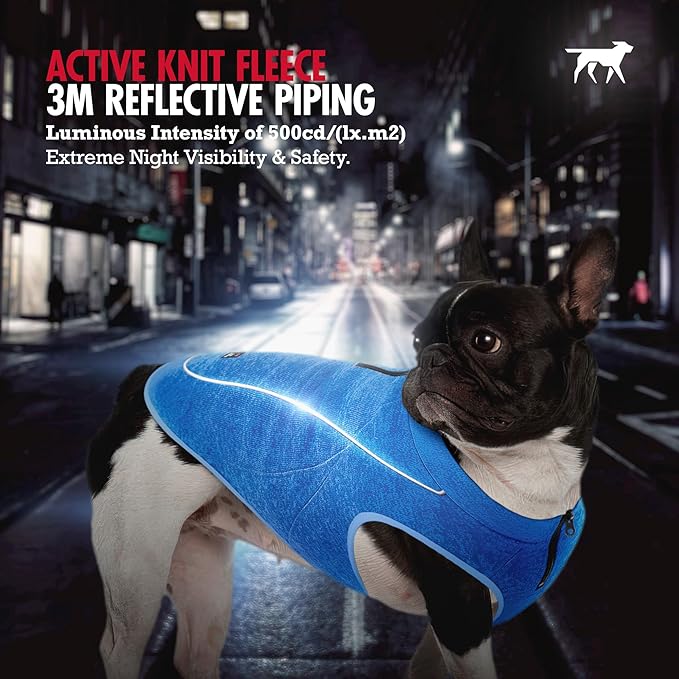 Insulated Fleece Sweater for Dogs | Lightweight Warm Dog Vest | Zipper Port for Harness | Cold Weather Winter Jacket | Rain Snow Repellant Coat | Adjustable for Small Medium Large Male Dogs (Blue/L)