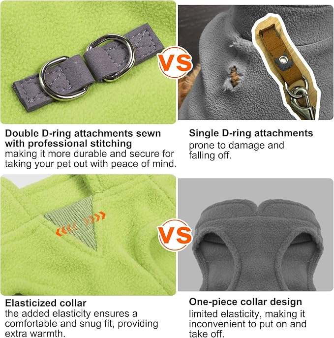 BEAUTYZOO Dog Fleece Vest Sweater Winter Jacket for Small and Medium Large Dogs with D-Ring Leash Cold Weather Coat Hoodie for XS S M Dogs Boy or Girls, Green XL