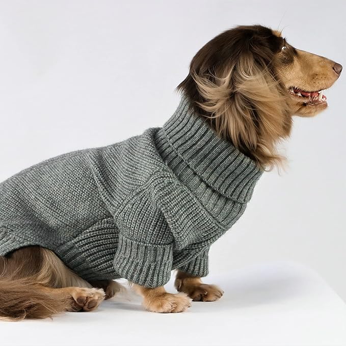 Fitwarm Dog Turtleneck Sweater, Thermal Knitted Pet Coat, Dog Winter Clothes for Small Dogs, Cat Apparel, Heather Grey, Small