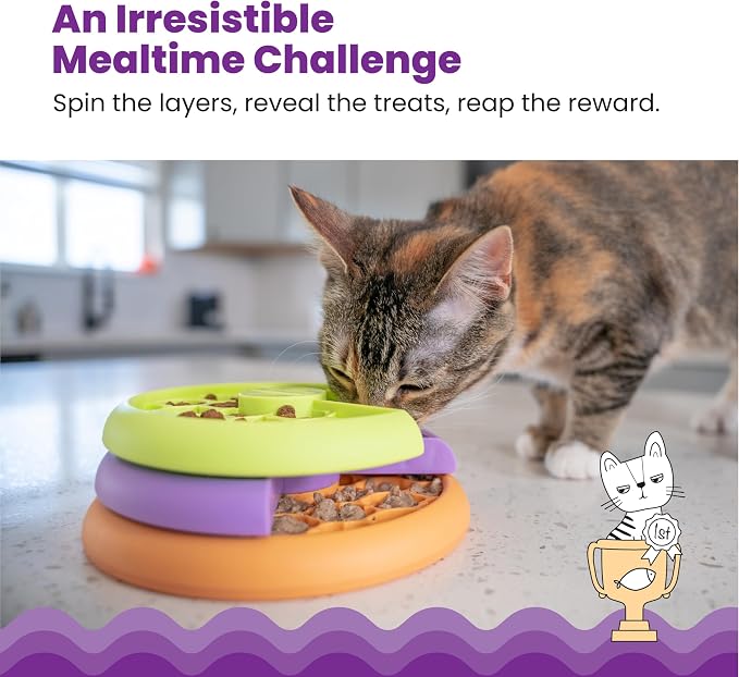 Catstages Kitty Lickin' Layers Interactive Cat Slow Feeder Treat Puzzle Toy, Dry or Wet Food, Mental Stimulation, Foraging Toy with 80+ Compartments (Pack of 12)