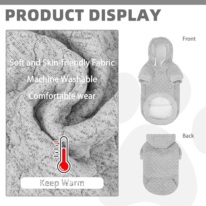 KOOLTAIL Dog Hoodie for Small Medium Large Dogs, Ultra-Warm & Soft Winter Fall Fleece Dog Hooded Sweatshirt Clothes Sweater, Lightweight Pullover Coat for Boy Girl Bulldog Pitbull Puppy Cats,Gray M