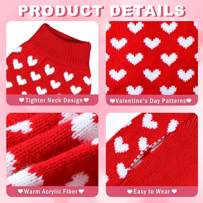 Valentines Dog Sweater, Dog Valentines Clothes Outfit Knitted Sweaters for Small Medium Large Dogs Pets (Red Heart, Large)