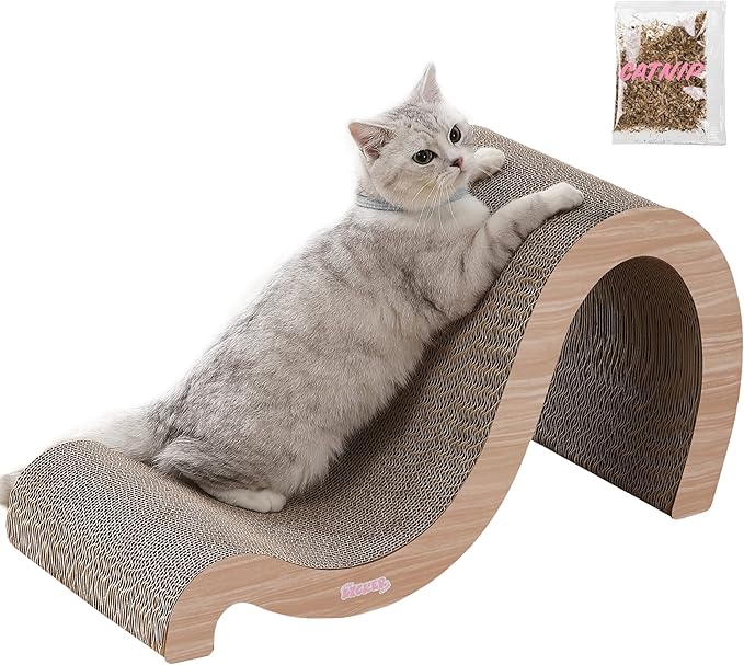 THE LICKER STORE CSR1013C Kona 27" Modern Cardboard Double-Sided Wave Cat Scratcher with Catnip, Oak Wood