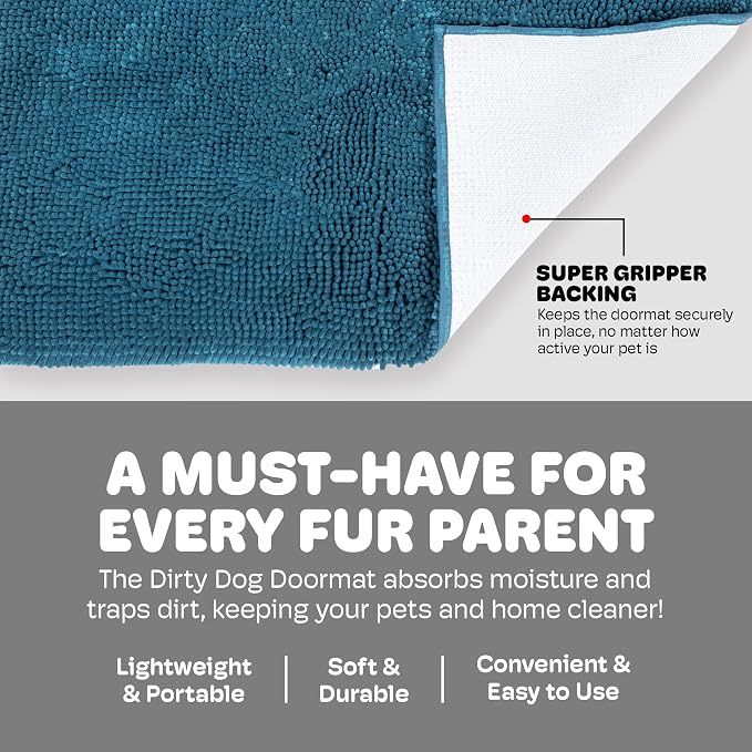 Dog Gone Smart Dirty Dog Doormat - Super Absorbent Polyamide Rug Pulls in Moisture & Dirt - Fast Drying for Clean Floors, Non-Slip, Machine Washable Mat for Muddy Paws - Pacific Blue, 31 x 20 Inches
