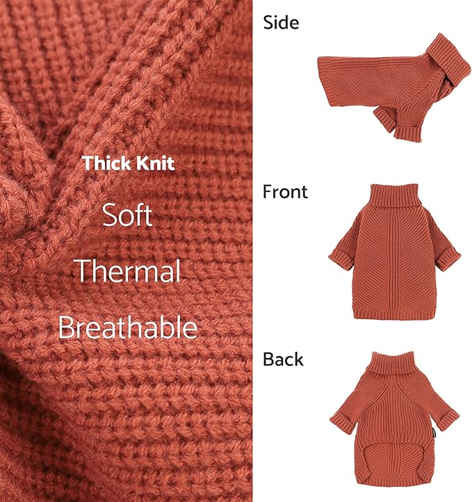 Fitwarm Thermal Knitted Dog Sweater Doggy Winter Coat Pet Clothes Doggie Turtleneck Jacket Puppy Outfits Cat Sweatsuit Red Small