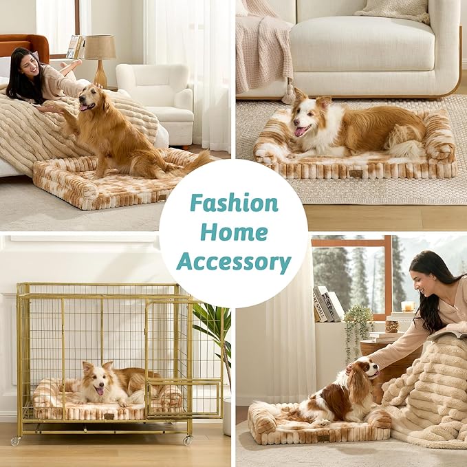 COZY KISS Cute Dog Bed for Small Dogs, Faux Rabbit Fur Orthopedic Foam Dog Bed with Sides, Removable Washable Cover & Waterproof Lining, Comfortable Pet Couch, Tie-Dye Brown (30" L x 20" W x 6" Th)