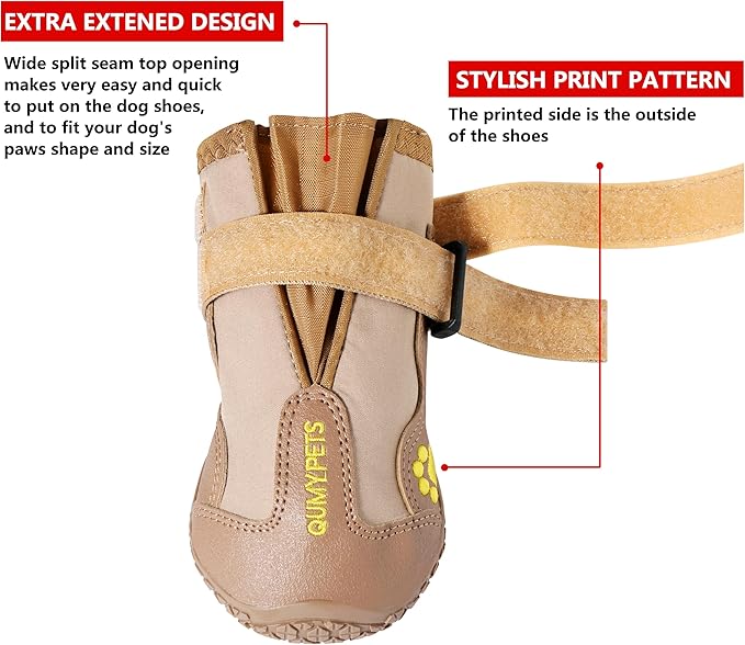 QUMY Dog Shoes for Large Dogs, Medium Dog Boots & Paw Protectors for Winter Snowy Day, Summer Hot Pavement, Water-Resistant in Rainy Weather, Outdoor Walking, Indoor Hardfloors Skid-Resistant Sole