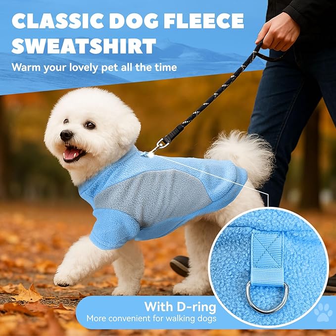 Small Fleece Dog Sweater with Leash Ring Soft Warm Fall Winter Dog Clothes Cute Cat Apparel Puppy Sweaters Classic Pullover Doggy Sweatshirts Chihuahua Costumes Cat Outfits(Blue,L)