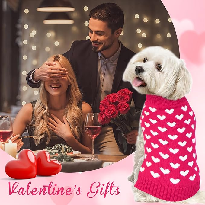 Valentines Dog Sweater, Dog Valentines Clothes Outfit Knitted Sweaters for Small Medium Large Dogs Pets (Rose Red Heart, X-Large)