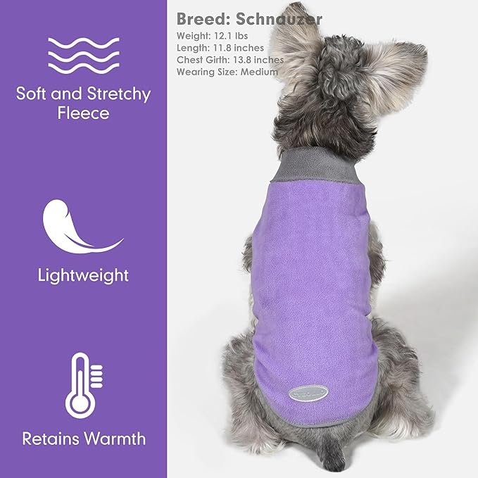 cyeollo 2 Pack Fleece Dog Sweater Pullover Dog Sweatshirt Reflective Lightweight Clothes for Small Dogs Girl Pet Apparel Purple, Grey, S