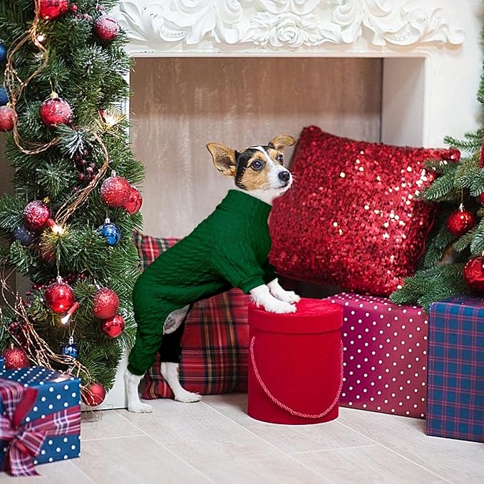 Dog Sweater Turtleneck Knitted Pet Clothes Solid Color Puppy Sweater Warm Dog Sweaters for Small Dogs(Green&S)