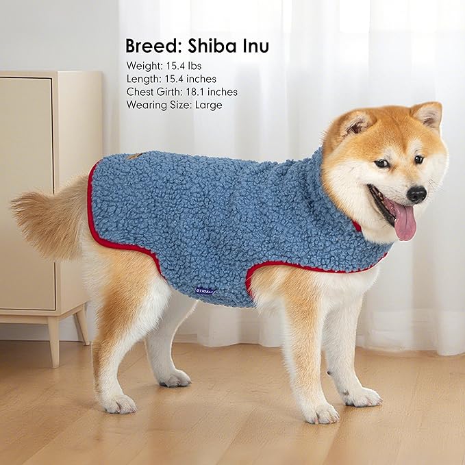 cyeollo Fleece Dog Jacket Sherpa Cozy Winter Dog Sweaters Reversible Pet Clothes Warm Cold Weather Coats for Small Dogs, Blue XL