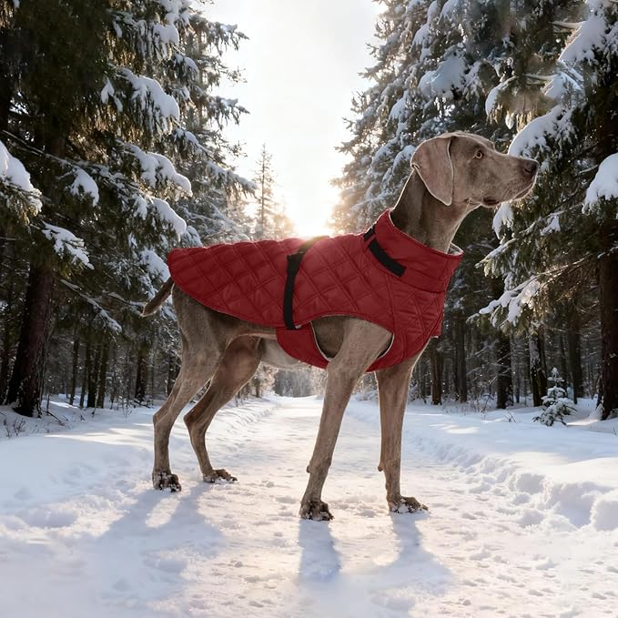 Kuoser Dog Coat Warm Fleece Lining Turtleneck Dog Jacket with Harness Built-in, Adjustable Windproof Cold Weather Coats with Quick Release Buckle Pet Winter Snowsuit for Small Medium Dogs, Red M
